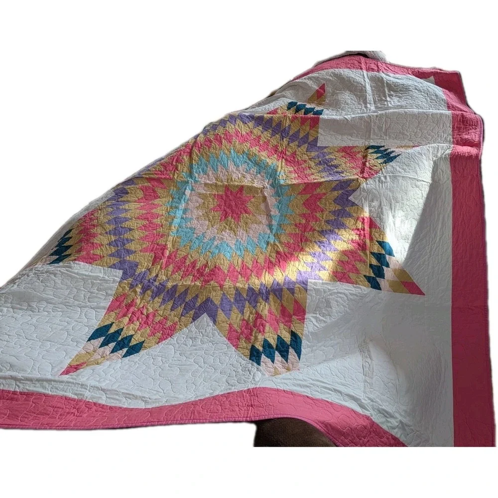 Texas Lone Star Patchwork Cotton Quilt 92 X 90 Handmade Full / Queen